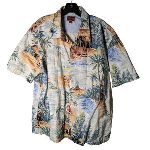 Tommy Hilfiger Vintage Mens Short Sleeve Pearl Snap Button Hawaiian Shirt XL VTG